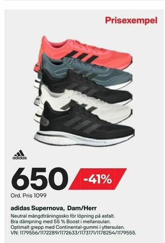 XXL adidas Supernova, Dam/Herr erbjuda