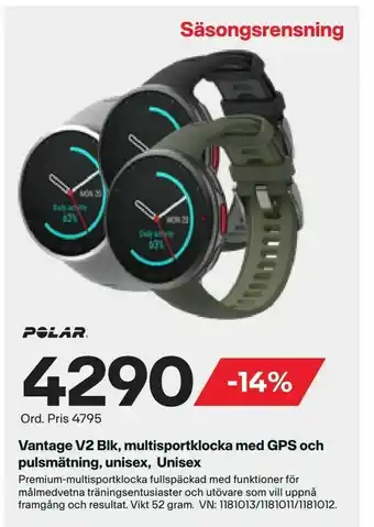 XXL Vantage V2 Blk, multisportklocka med GPS och pulsmätning, unisex, Unisex erbjuda