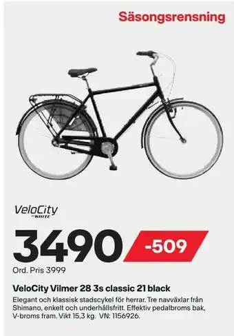 XXL VeloCity Vilmer 28 3s classic 21 black erbjuda