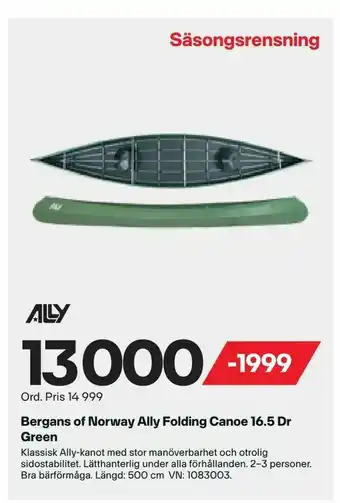 XXL Bergans of Norway Ally Folding Canoe 16,5 Dr Green erbjuda