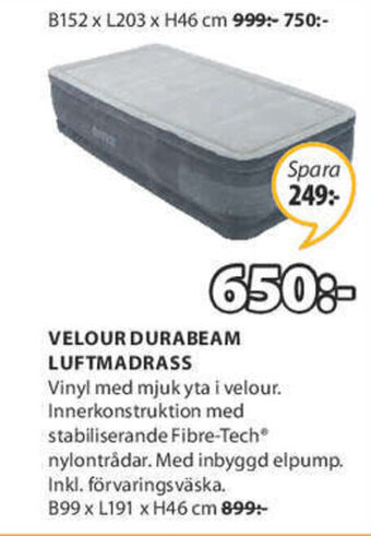 JYSK Velour Durabeam Luftmadrass erbjuda