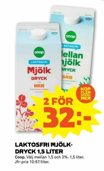 Stora Coop Laktosfri mjölkdryck 1,5 liter erbjuda