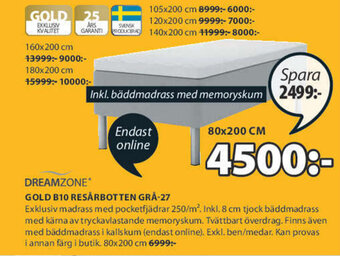 JYSK Dreamzone Gold B10 Resårbotten Grå-27 80x200cm erbjuda