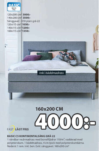 JYSK Fast Lågt Pris Basic C5 Kontinentalsäng Grå-22 160x200cm erbjuda