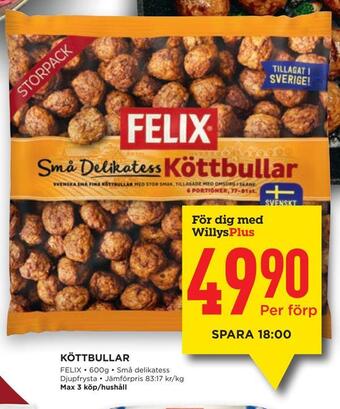 Willys Köttbullar erbjuda