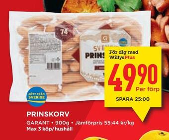Willys Prinskorv erbjuda