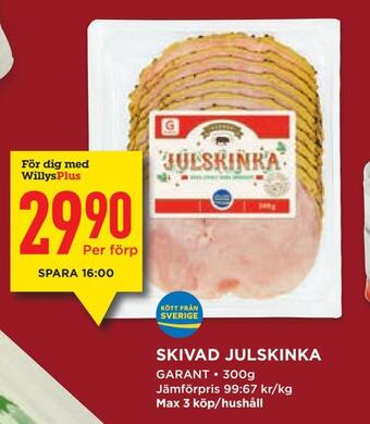 Willys Skivad julskinka erbjuda