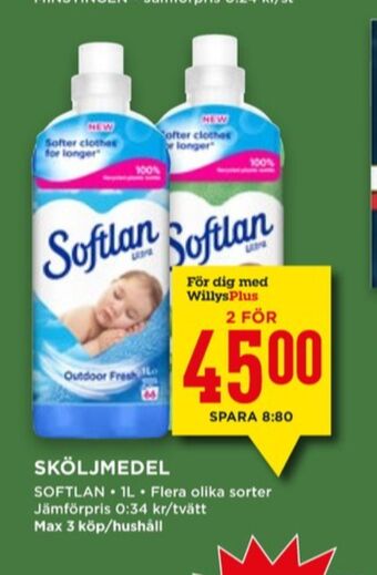 Willys Softlan sköljmedel erbjuda