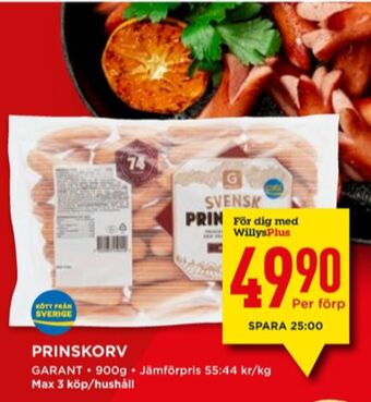 Willys Garant prinskorv erbjuda