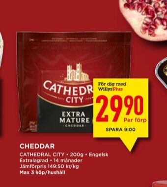 Willys Cathedral city cheddar erbjuda