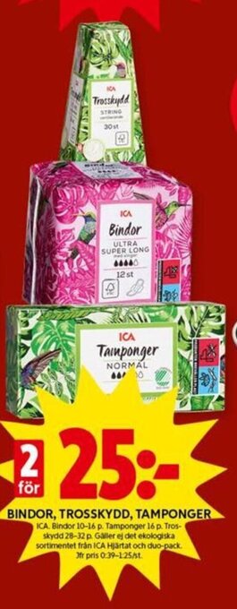 ICA Kvantum Bindor, Trosskydd, Tamponger erbjuda