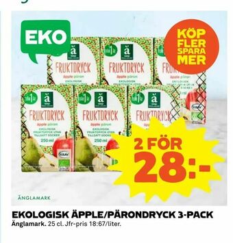 Coop Extra EKOLOGISK ÄPPLE/PÄRONDRYCK 3-PACK erbjuda