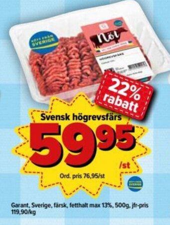 Östenssons Garant Svensk högrevsfärs 500g erbjuda