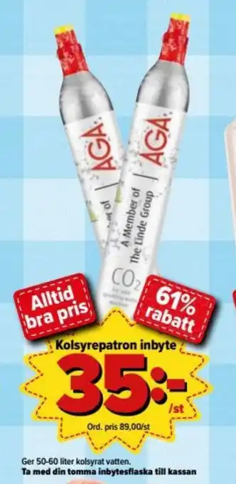 Östenssons Aga Kolsyrepatron inbyte 50-60 liter erbjuda