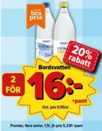 Östenssons Premier Bordsvatten flera sorter 1,5l erbjuda