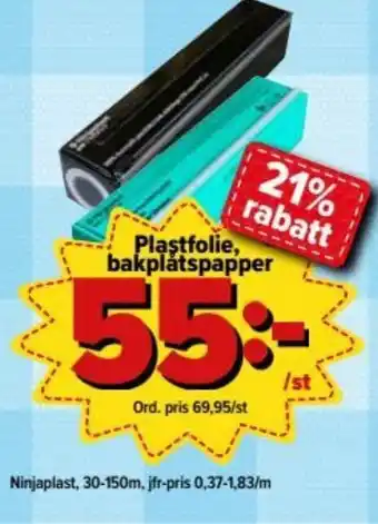 Ninjaplast Plastfolie, bakplåtspapper 30-150m