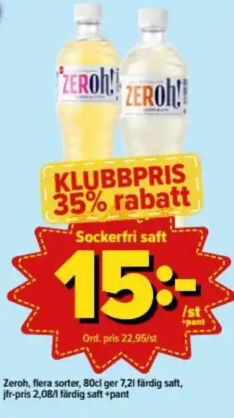 Östenssons Zeroh! Sockerfri saft flera sorter 80cl erbjuda