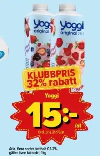 Östenssons Arla Yoggi flera sorter, fetthalt 0,1-2% 1kg erbjuda