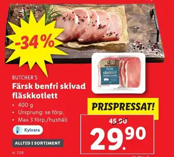 Lidl Färsk Benfri Skivad Fläskkotlett erbjuda