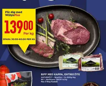 Willys Hemma Biff med kappa, entrecôte. naturkött erbjuda