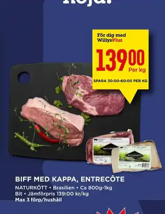 Biff med kappa, entrecôte
