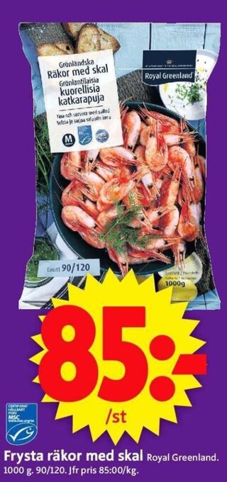 ICA Supermarket Frysta Räkor Med Skal erbjuda