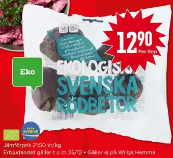 Willys Ekologiska Svenska Rödbetor erbjuda