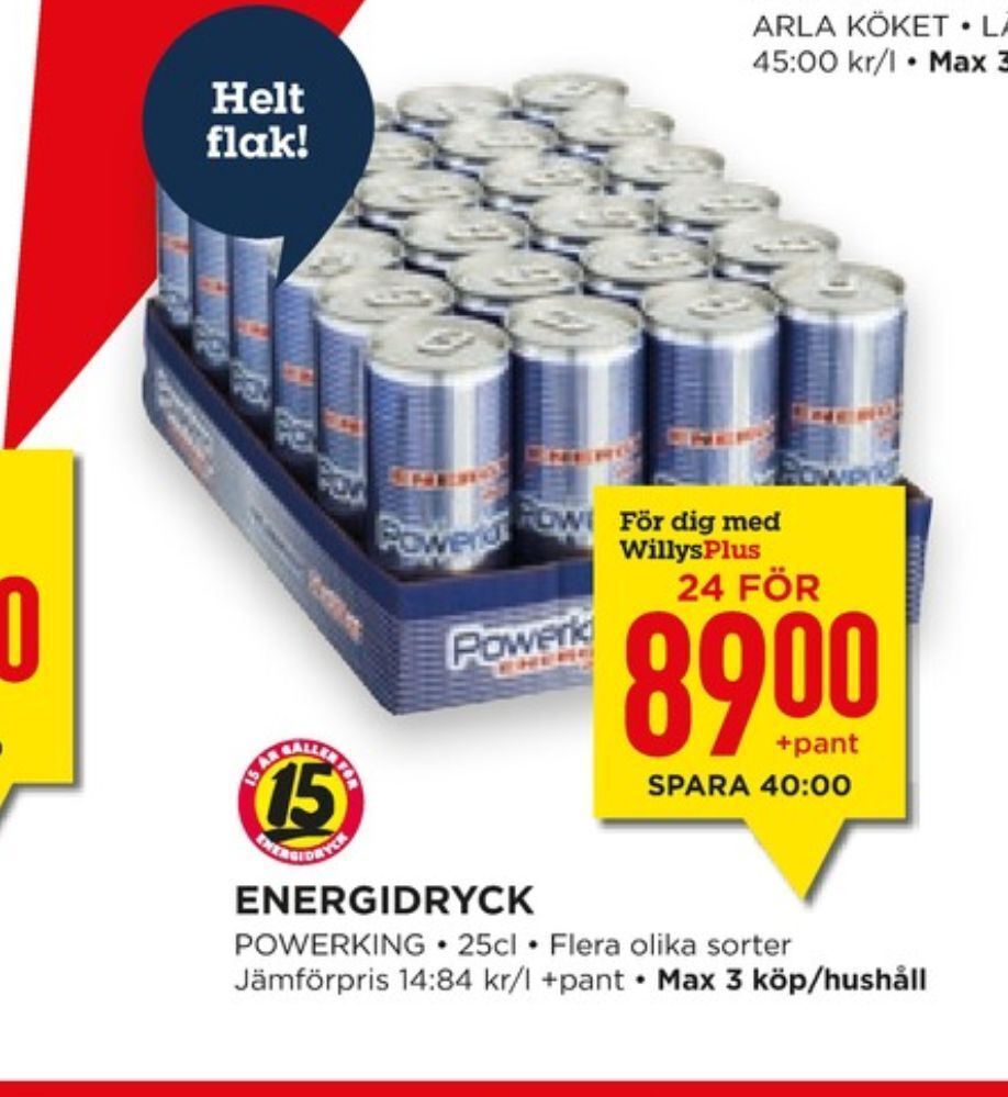 Powerking energidryck erbjudande hos Willys Hemma