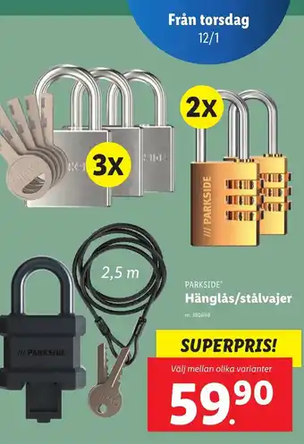 Lidl Parkside Hänglås/ stålvajer erbjuda