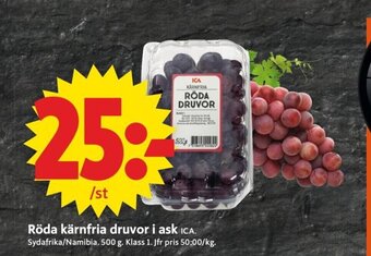 ICA Supermarket Röda Kärnfria druvor i ask erbjuda