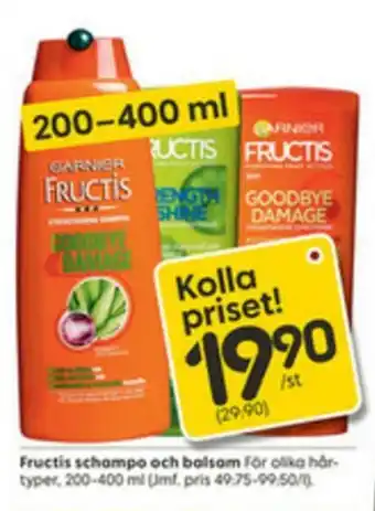 Rusta Garnier Fructis schampo och balsam 200-400ml erbjuda