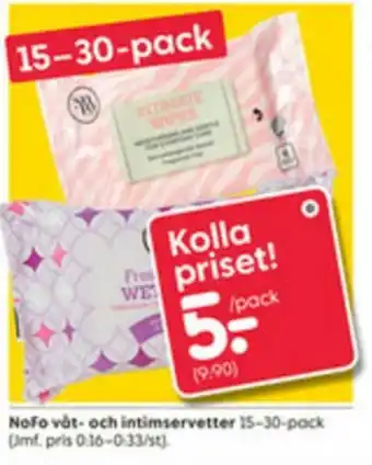 Rusta NoFo Våt- Och intimservetter 15-30-pack erbjuda