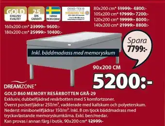 JYSK Gold B60 Memory Resârbotten Grâ-29 erbjuda