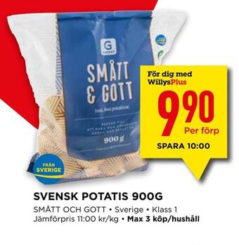 Willys Svensk potatis 900g erbjuda