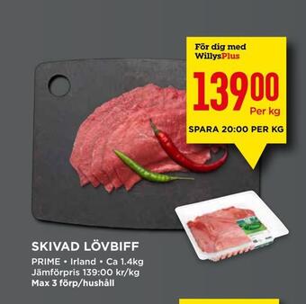 Willys Skivad lövbiff erbjuda