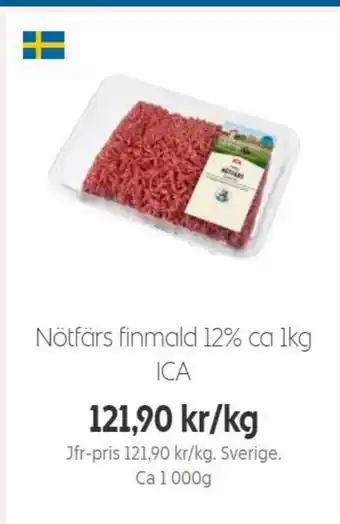 Ica Hajen Lagpris Nötfärs finmald 12% ca 1kg. ICA erbjuda