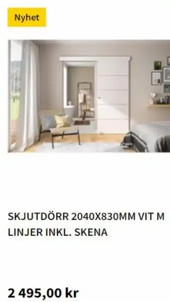Bauhaus Skjutdörr 2040x830MM Vit M Linjer INkl.Skena erbjuda