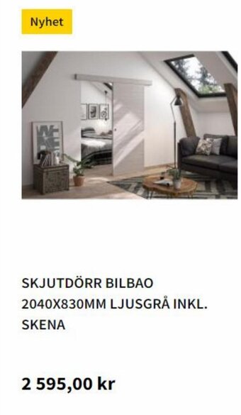 Bauhaus Skjutdörr Bilbao 2040x830MM Ljusgra Inkl. Skena erbjuda