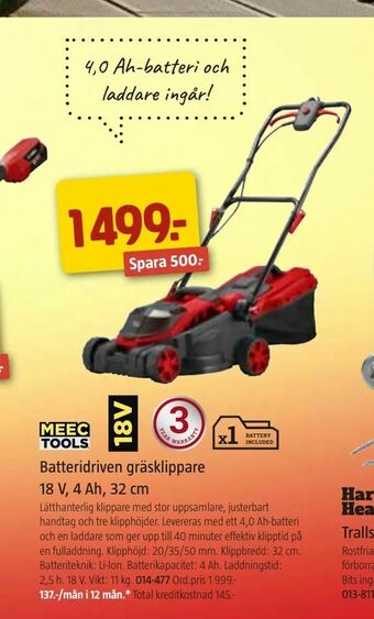 Jula Batteridriven gräsklippare 18 V, 4 Ah, 32 cm erbjuda