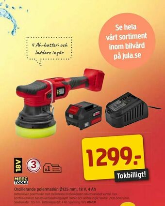 Jula Oscillerande polermaskin Ø125 mm, 18 V, 4 Ah erbjuda
