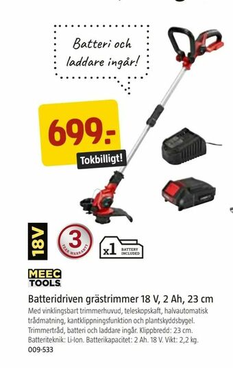 Jula Batteridriven grästrimmer 18 V, 2 Ah, 23 cm erbjuda