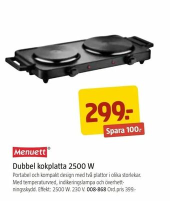Dubbel kokplatta 2500 W
