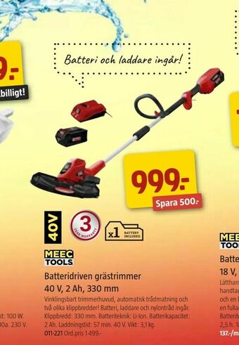 Jula Batteridriven grästrimmer 40 V, 2 Ah, 330 mm erbjuda
