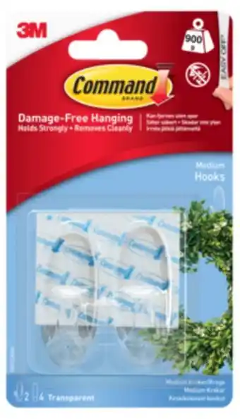 Clas Ohlson Command medium självhäftande krokar transparenta, 2-pack erbjuda