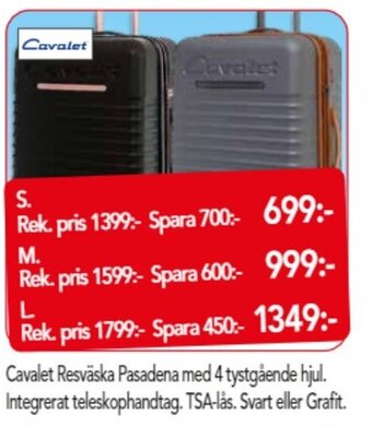 Bo Ohlsson Cavalet Resväska Pasadena med 4 Tystgående Hjul. erbjuda