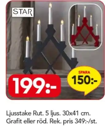 Bo Ohlsson Ljusstake Rut. 5 Ljus. 30x41cm Grafit eller Röd erbjuda