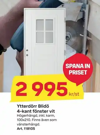 Byggmax Ytterdörr Blidö 4-kant fönster vit 100x210 erbjuda