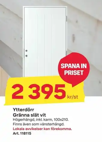 Byggmax Ytterdörr Gränna slät vit 100x210 erbjuda