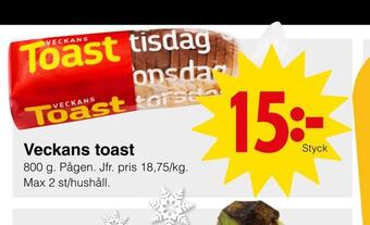 Matöppet Veckans toast erbjuda