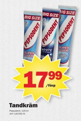 Pekås Pepsodent tandkräm erbjuda